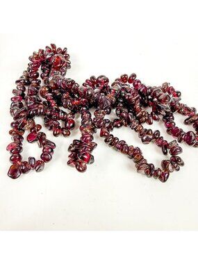 Garnet Natural Gemstone Small Polished Chips Long Necklace 35 in
